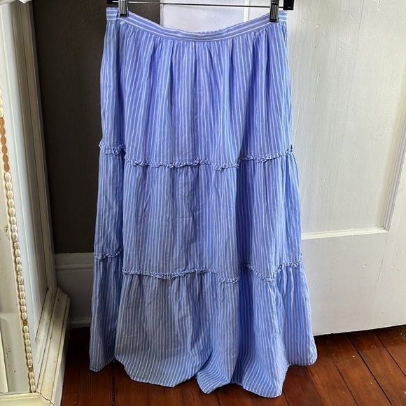 Gal Meets Glam Collection Tiered Cotton Blue Striped Maxi Skirt Size 12 - Picture 10 of 12
